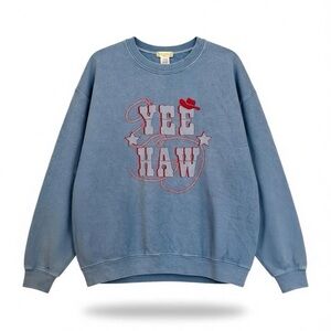 Altar'd State Blue Yeehaw Crewneck Sweater Cowgirl Western Country Festival